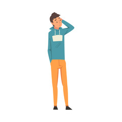 Boy thinks about something cartoon vector illustration