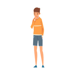 Young boy thinks about something cartoon vector illustration