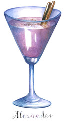 Watercolor cocktail Alexander
