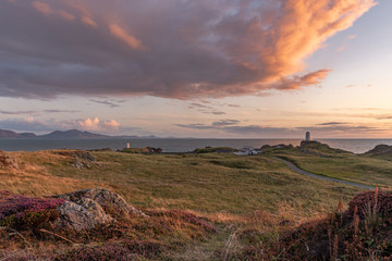The Llanddwyn island lighthouse, Twr Mawr at Ynys Llanddwyn on Anglesey, North Wales.