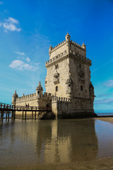 Tower of Belem at sunset, Lisbon, Potugal. Medieval Castle in Europe. Fortress