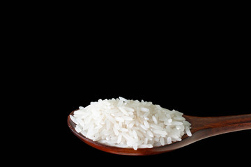 isolated rice with wooden spoon blank over for fill text