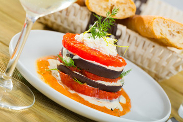 Roasted grill slices of eggplant and tomato