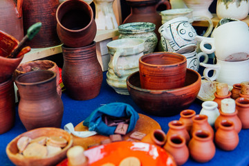 lots of pottery for eating and drinking