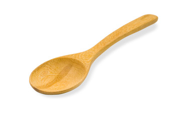 Close-up of wooden spoon isolated on white background with clipping path.