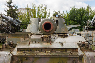 Fototapeta na wymiar Old Soviet self-propelled artillery. Military background.
