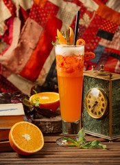 orange juice garnished with orange skin