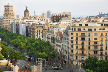 Aerial view of Passeig de Gracia in summer day, Barcelona