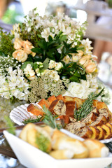 basket with bread and cake with occasional blur