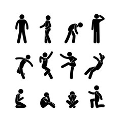 people stick figure pictograms, icon set, isolated people silhouettes, man symbol