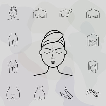 unibrow, women icon. Universal set of plastic surgery, epilation for website design and development, app development