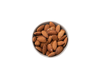 almonds in a bowl isolated on white background