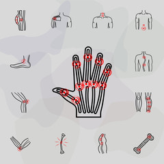 arthritis, pain, finger icon. Universal set of plastic surgery, epilation for website design and development, app development