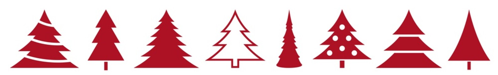 Christmas Tree Red Icon | Fir Tree Adornment Illustration | x-mas Symbol | Logo | Isolated Variations