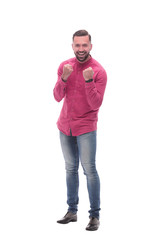 Fototapeta premium in full growth. happy young man . isolated on white