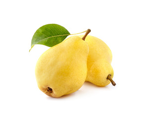 Yellow Pears with leaf   isolated on white background