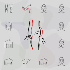 abdominoplasty, woman icon. Universal set of plastic surgery, epilation for website design and development, app development
