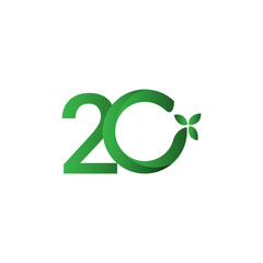 20 Years Anniversary Green Leave Vector Template Design Illustration