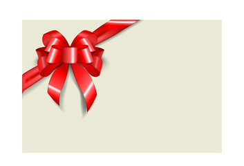 Greeting card template with a lush red bow and ribbon