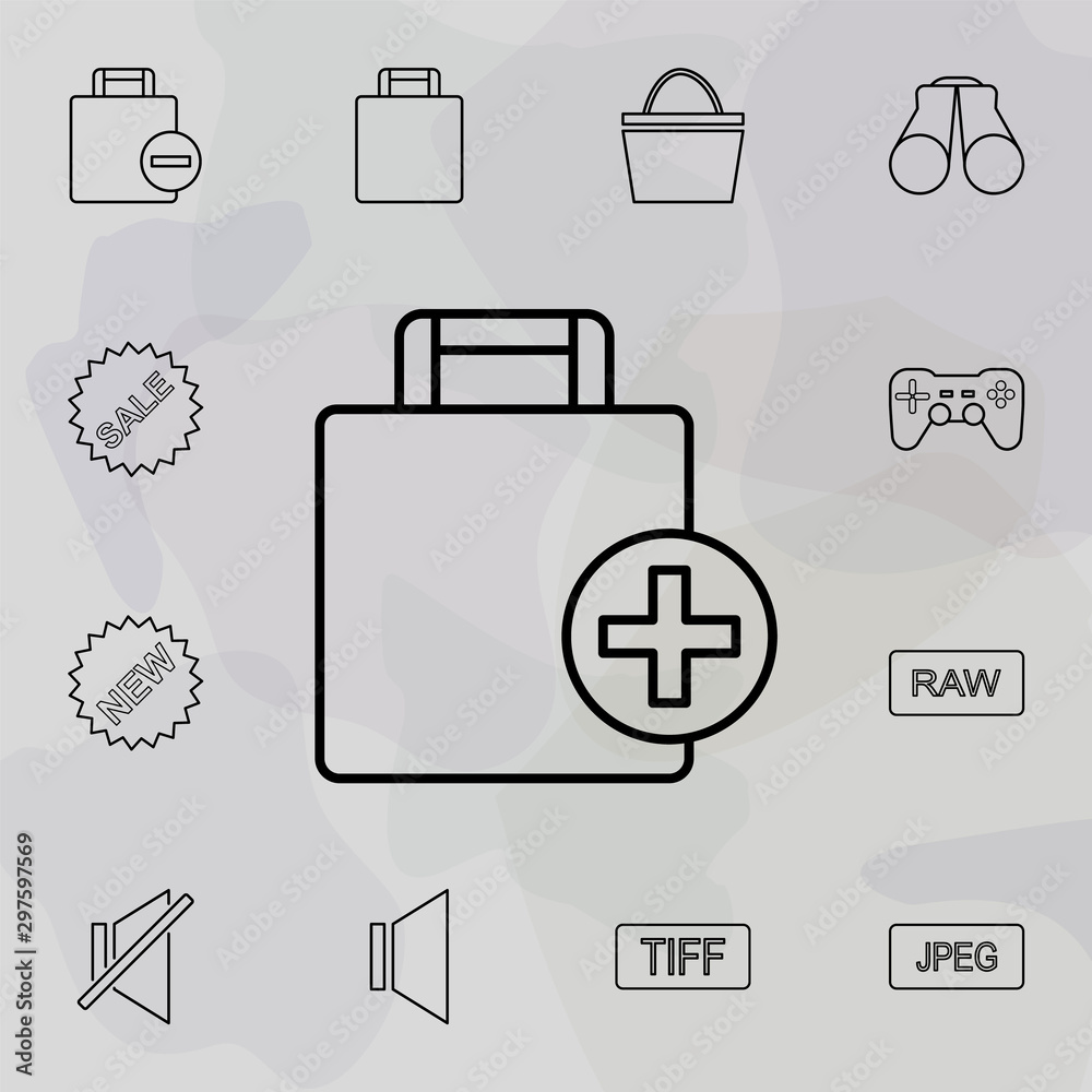 Poster add luggage icon. universal set of web for website design and development, app development