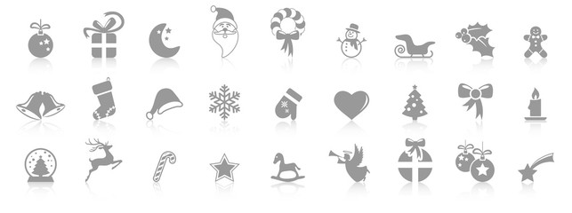 collection christmas icons with reflection