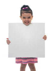 Smiling Girl Holding White Board with Blank Copy Space