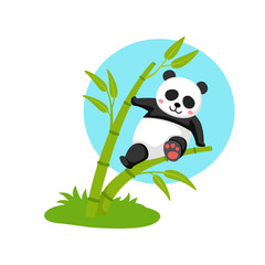 panda hanging on the bamboo illustration, vector