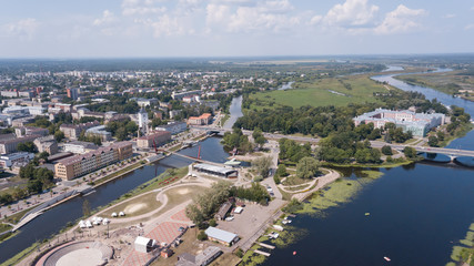 Fototapeta premium Aerial view of Jelgava city Latvia Zemgale drone top view