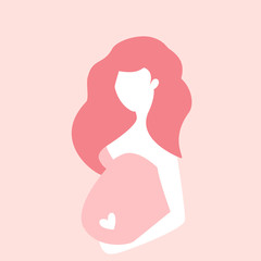 Pink flat style image of pregnant woman