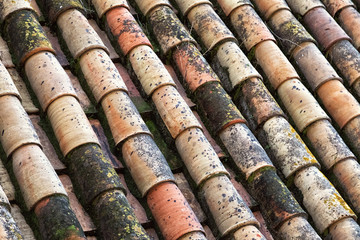 Imbrex and tegula roof tiles on the Cathedral of Sevilla, Spain