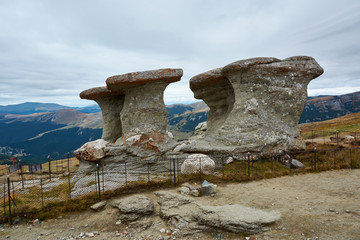 Babele Natural Monument, stone in the Bucegi Natural Park in Romania. Megaliths on top of a...