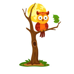 illustration of a cartoon owl on a tree vector