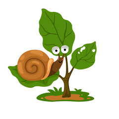 illustration of snail on tree white background vector