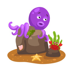 illustration of squid on rock white background vector