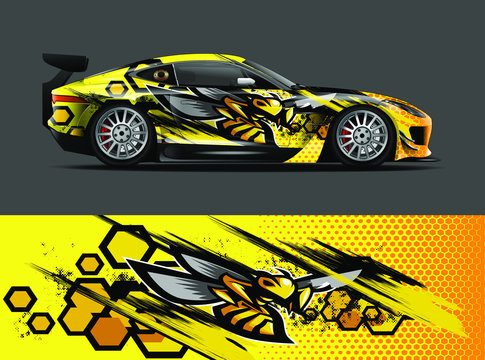 car wrap design with animal and abstract background for racing, livery, and daily use