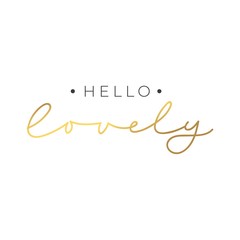 Obraz na płótnie Canvas Hello lovely lettering card on white background vector illustration. Postcard positive phrase in golden color. Poster with stylish handwritten message