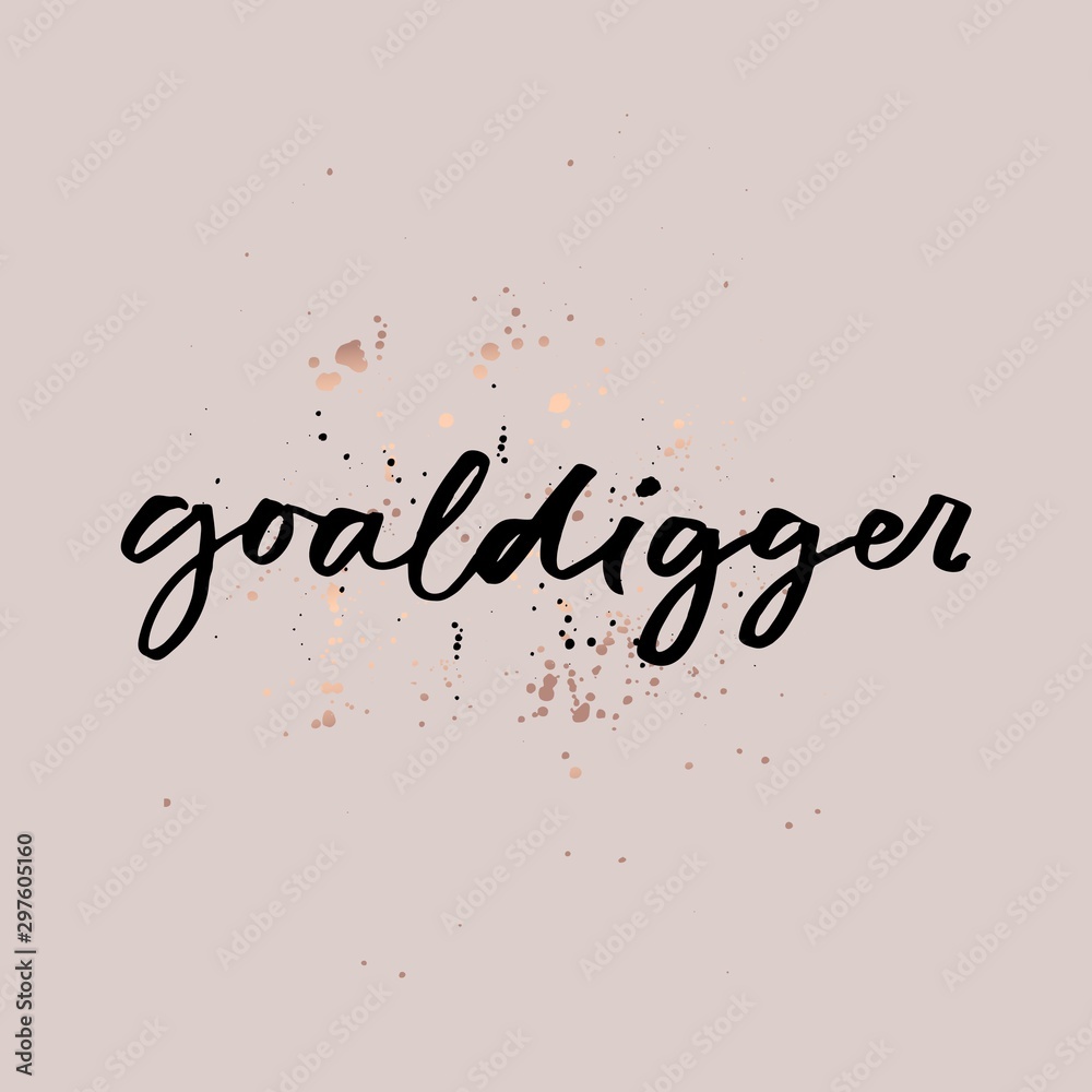 Wall mural goaldigger inspirational quote with brush lettering vector illustration. poster decorated by golden 