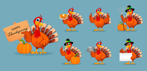 Thanksgiving turkey, set of seven poses - 297605985