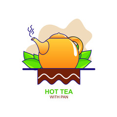 tea with leaf and pan or teapot vector illustration 