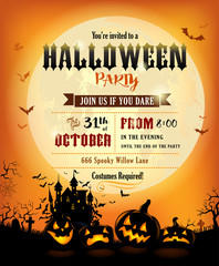 Halloween party invitation with scary pumpkins