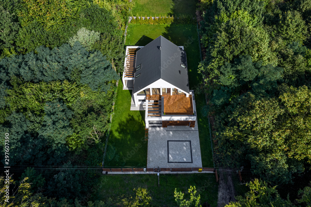 Wall mural Designed modern house, aerial view