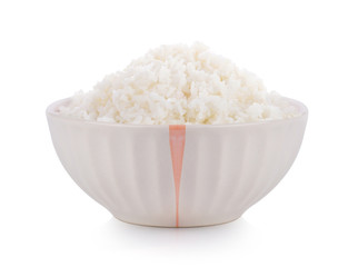Cooked  Rice in ceramic  bowl on white background