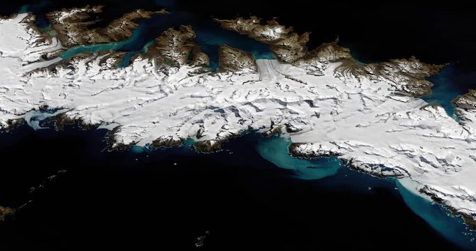 Very high-altitude circular tracking shot of South Georgia and South Sandwich Islands, south Atlantic. Reversible, seamless loop. Elements of this image furnished by NASA