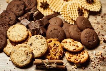 Fototapeta na wymiar Close up of Various oat cookies, chocolate chip