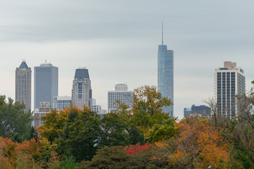Chicago Skyline seen from Lincoln Park with Colorful Autumn Trees