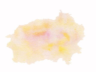 Watercolor spot delicate pink color with shades of yellow on a white background isolated object