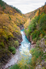 Canyon with river in the mountains in the fall