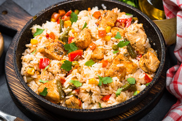 Rice with chicken and vegetables.