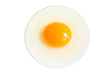 Organic round  (White eggs and  yolk )of chicken Cooked high protein good for health decorative food pattern isolated on  white background texture close-up