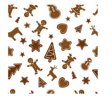 Christmas cinnamon and gingerbread cookies pattern, picture, wallpaper, vector, art, design, brown, ginger, decoration